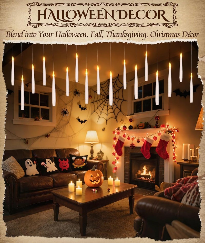 Palmatte Halloween Decorations Floating Candles with Wand: 20Pcs Flameless Floating Candles with LED Warm Lights Battery Operated Magic Candle for Birthday Gifts Halloween Party Decorations Indoor Home Decor - Image 3